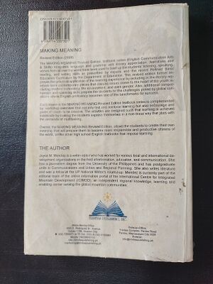 A couple of paragraphs located on the back of a book organized into two sections, one discussing details of the textbook itself and another dedicated to introducing the author to the textbook's readers.